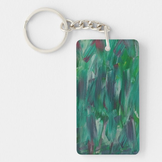 Hidden Green Red White Colorful Abstract Art Key Ring (Front)