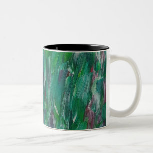Hidden Green Red White Colourful Abstract Art Two-Tone Coffee Mug