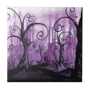 Hidden Hearts Trees Surreal Fantasy Landscape Art Ceramic Tile