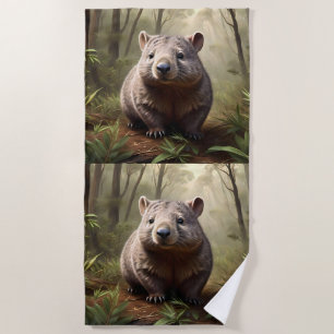 "Hidden in the Bush: An Aussie Wombat in the Wild" Beach Towel