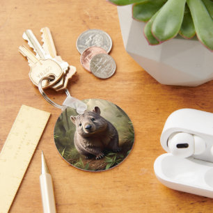"Hidden in the Bush: An Aussie Wombat in the Wild" Key Ring