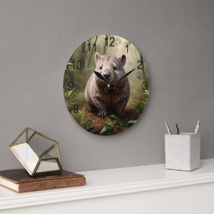 "Hidden in the Bush: An Aussie Wombat in the Wild" Large Clock