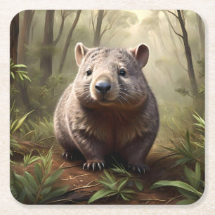 "Hidden in the Bush: An Aussie Wombat in the Wild" Square Paper Coaster