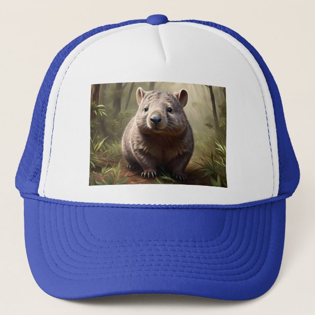"Hidden in the Bush: An Aussie Wombat in the Wild" Trucker Hat (Front)