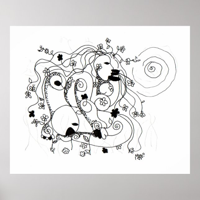 Hidden in the garden. - Ink drawing Poster (Front)