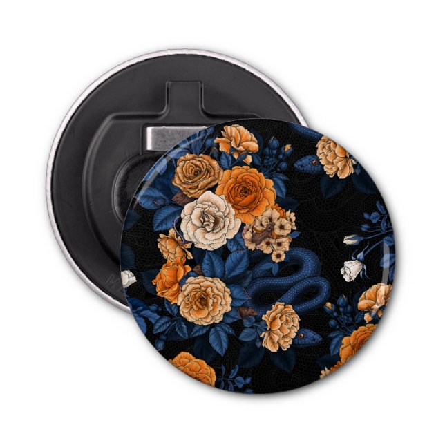 Hidden in the roses, orange and blue bottle opener (Front)
