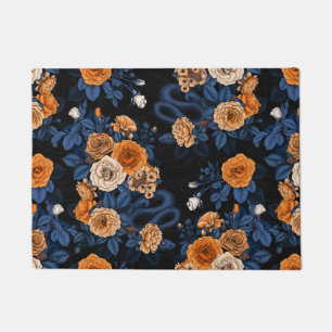 Hidden in the roses, orange and blue doormat