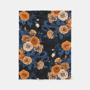 Hidden in the roses, orange and blue fleece blanket