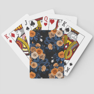 Hidden in the roses, orange and blue playing cards