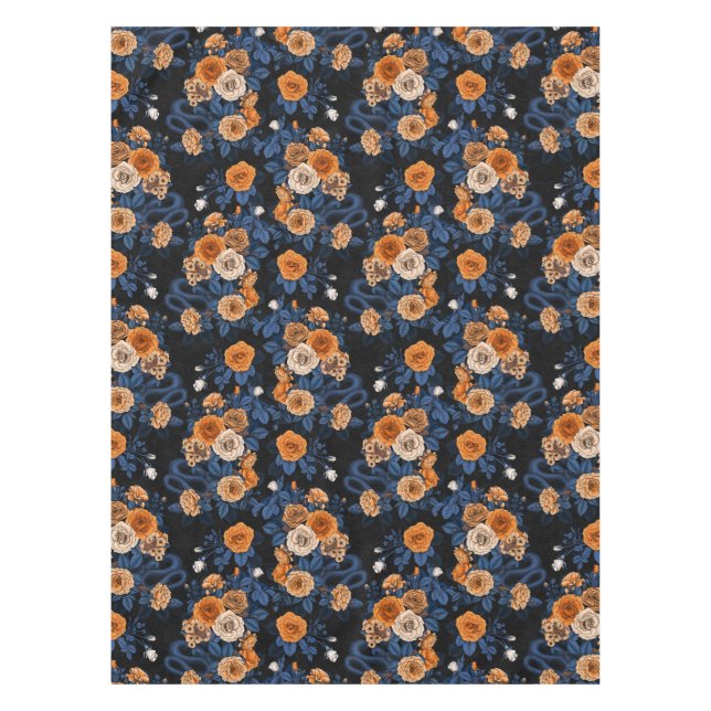 Hidden in the roses, orange and blue tablecloth (Front)