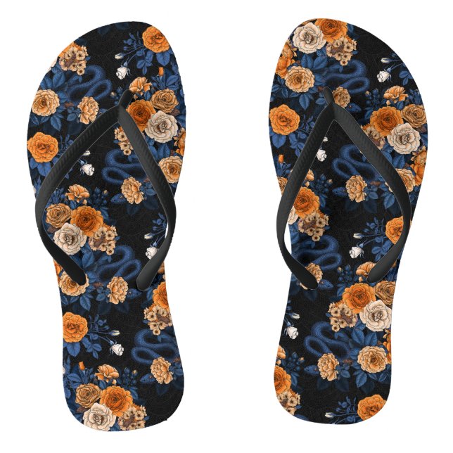 Hidden in the roses, orange and blue thongs (Footbed)