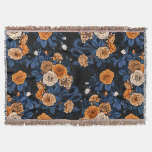 Hidden in the roses, orange and blue throw blanket