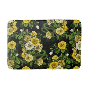 Hidden in the roses,yellow and green bath mat