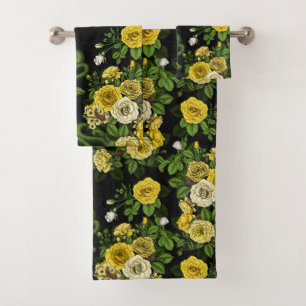 Hidden in the roses,yellow and green bath towel set