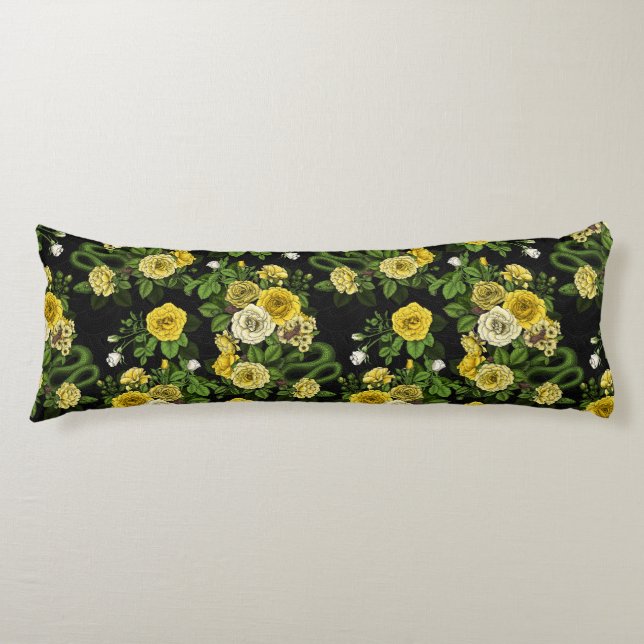 Hidden in the roses, yellow and green body cushion (Front)