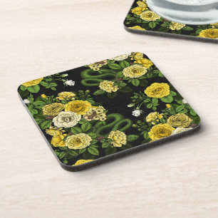 Hidden in the roses,yellow and green coaster
