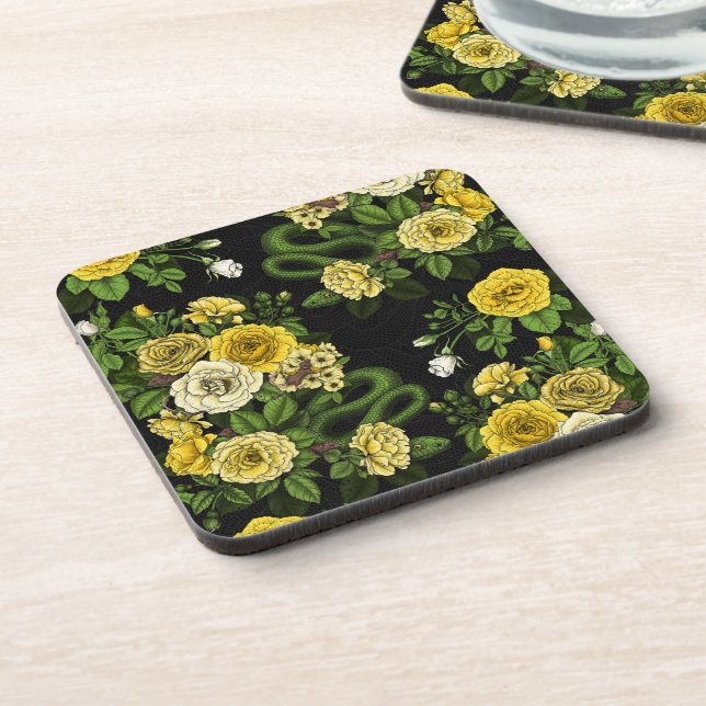 Hidden in the roses,yellow and green coaster (Left Side)