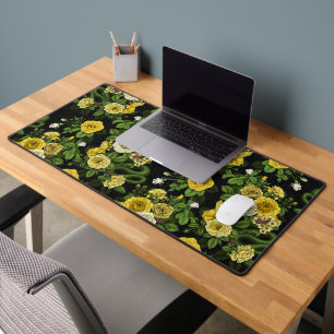 Hidden in the roses, yellow and green desk mat