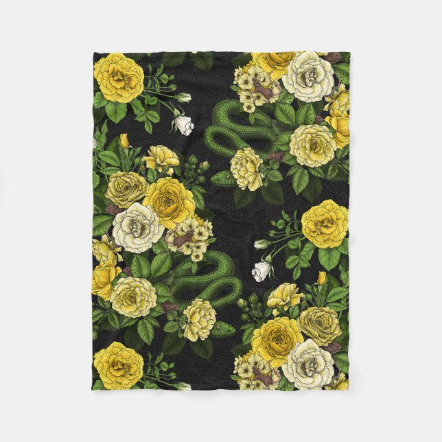 Hidden in the roses,yellow and green fleece blanket (Front)