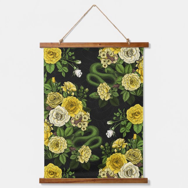Hidden in the roses, yellow  and green hanging tapestry (Front)