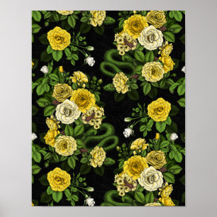 Hidden in the roses, yellow and green poster