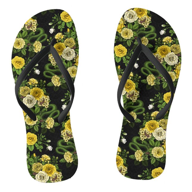 Hidden in the roses, yellow and green thongs (Footbed)