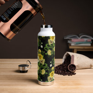 Hidden in the roses, yellow and green water bottle