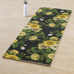 Hidden in the roses, yellow and green yoga mat