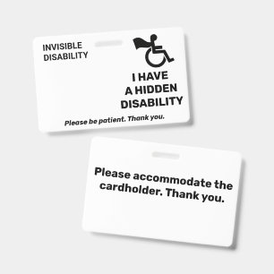 Hidden Invisible Disability Alert Card   Custom Ph ID Badge