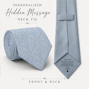 Hidden Message Dusty Blue Damask Wedding Tie