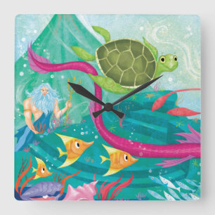 Hidden Ocean Treasures Square Wall Clock