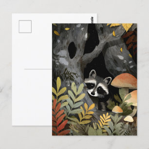 Hidden Racoon Whimsical Illustration Postcard
