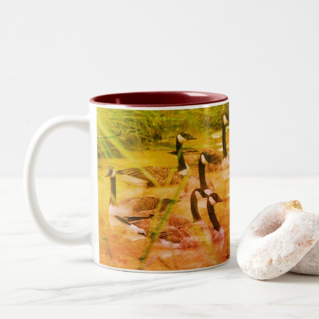 Hidden Serenity Canada Geese Art Personalised   Two-Tone Coffee Mug (With Donut)