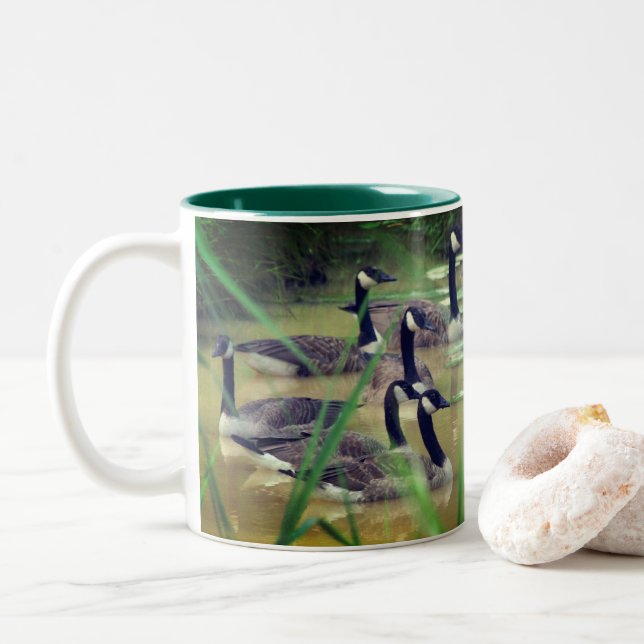 Hidden Serenity Canada Geese Personalised  Two-Tone Coffee Mug (With Donut)