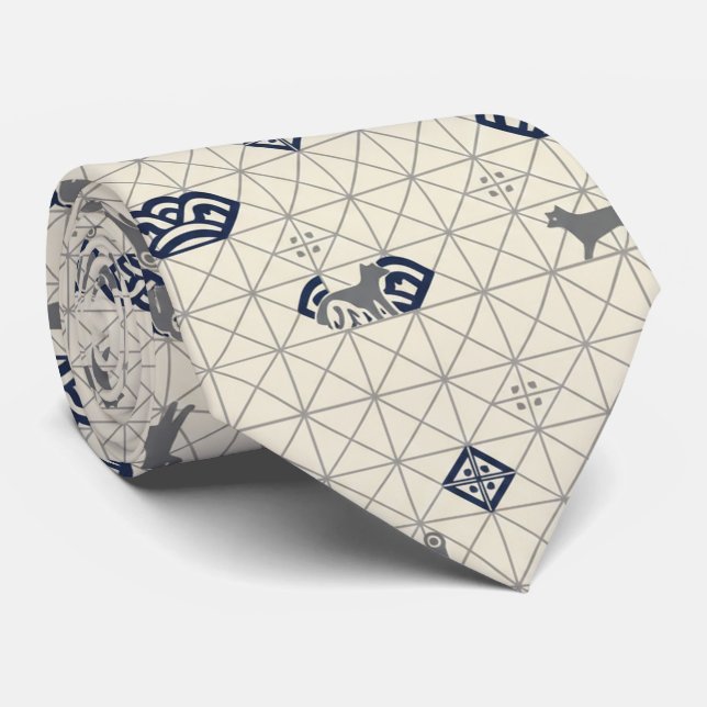 Hidden Shiba Inu Kamon Design Tie (Rolled)