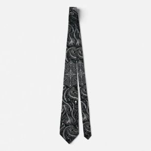 Hidden Skull & Spine Paisley   Silver Black Gothic Tie