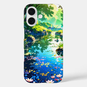 Hidden Spring Pond – Anime Landscape iPhone 16 Case
