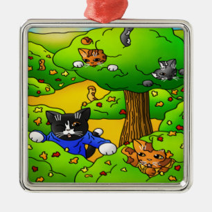 Hide and Seek Cats Metal Ornament