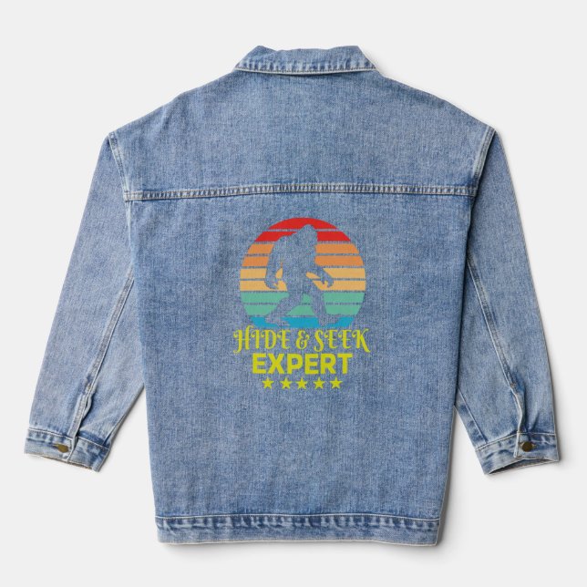 Hide And Seek Expert Bigfoot Funny Denim Jacket (Back)