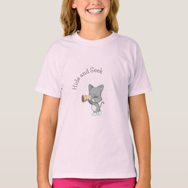 Hide and Seek Kitten Looking Glass T-Shirt (Front)