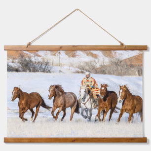 Hideout Horse Ranch, Wrangler and Horses Hanging Tapestry