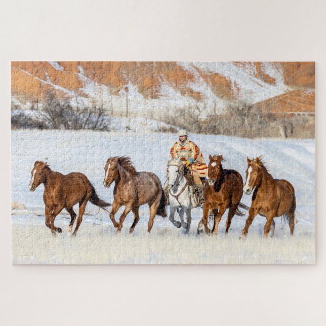 Hideout Horse Ranch, Wrangler and Horses Jigsaw Puzzle (Horizontal)