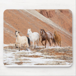 Hideout Ranch with Small Herd of Horses in Snow Mouse Pad