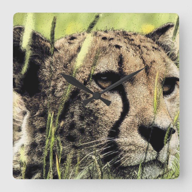Hiding Cheetah Square Wall Clock (Front)