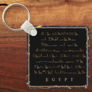 Hieroglyphs Phrase Egypt black and gold frame Key Ring