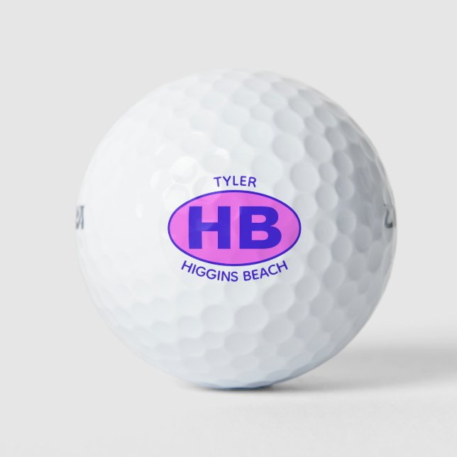 Higgins Beach Oval Blue Pink Personalised Golf Balls (Front)
