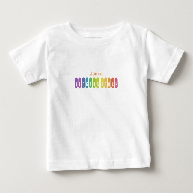 Higgins Beach  Rainbow Typography Personalized Baby T-Shirt (Front)