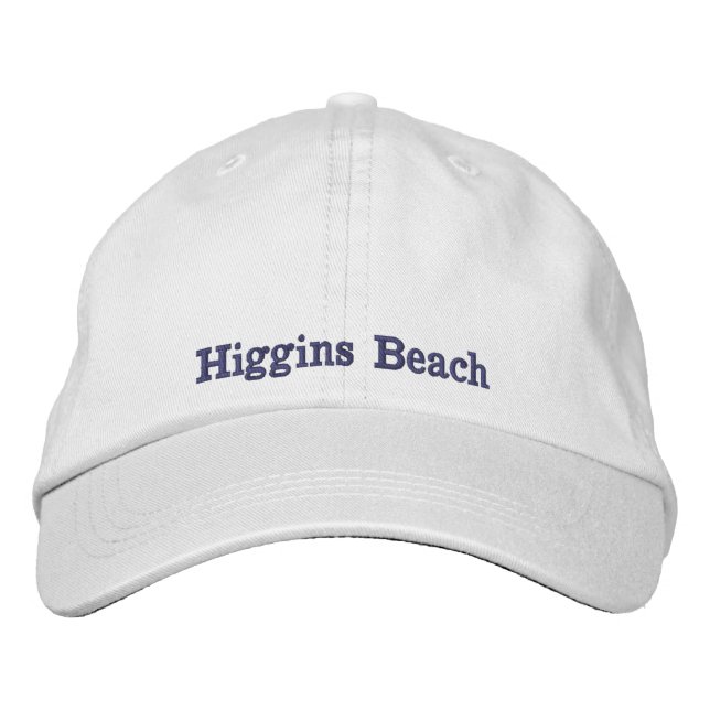 Higgins Beach Slate Grey Typography White Embroidered Hat (Front)