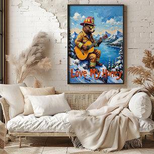 High-Altitude Harmony: Bear's Snowy Song Poster