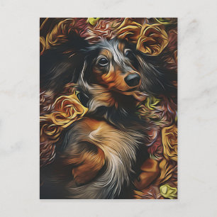 High Angle Portrait Of Dachshund Lying On Field Po Postcard